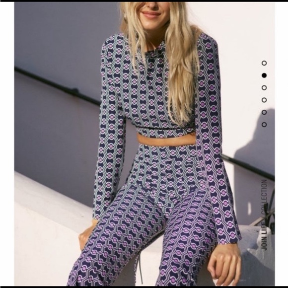 Zara Set Geometric Print Purple Retro Pants Open Back Top Bloggers Favorite - Picture 3 of 6